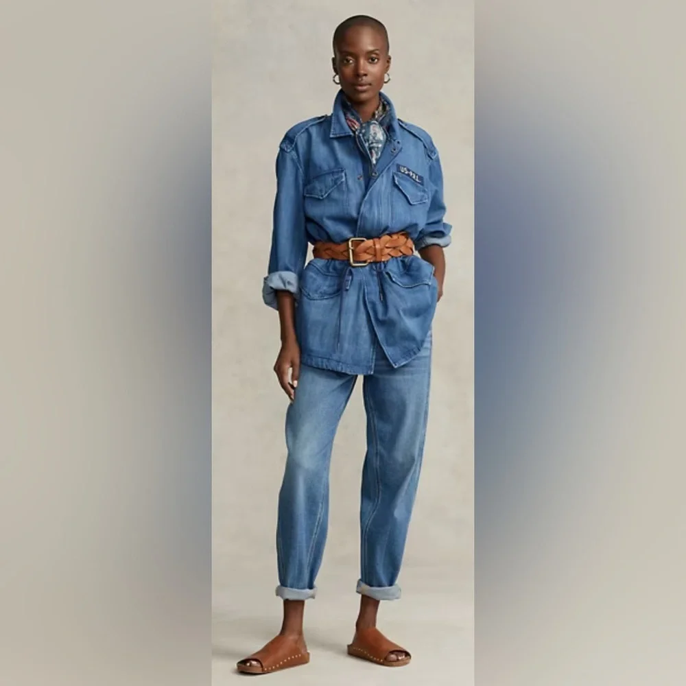 Polo Ralph Lauren - Oversized Women’s  Denim Jacket Blue Military Style Sz S - Picture 4 of 17